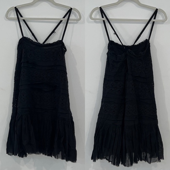 Free People Black Shailee slip mini dress with cami straps pleated hem sz Small - Picture 3 of 16